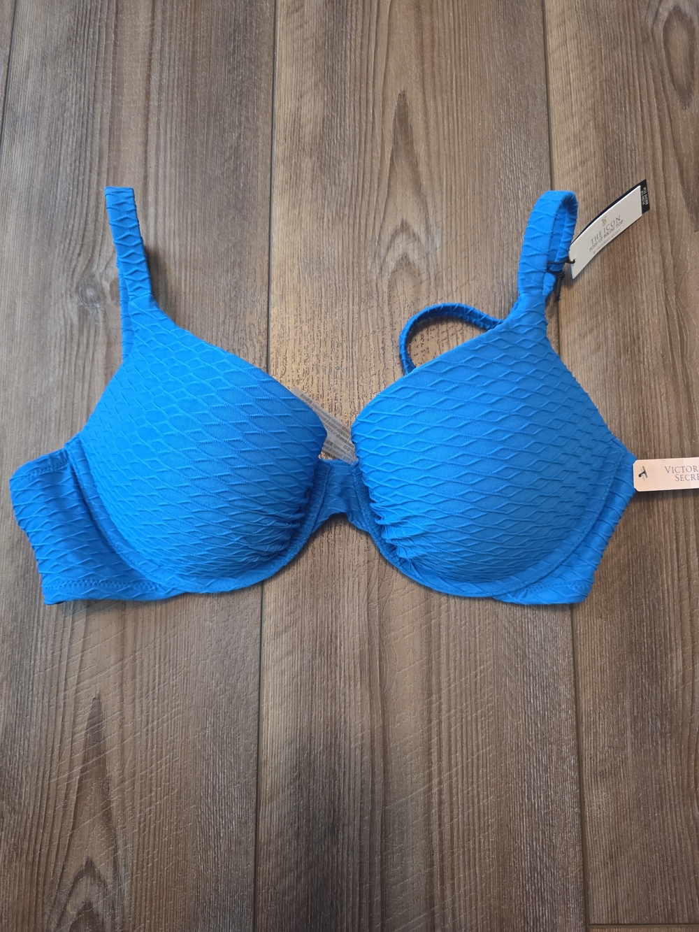 36C - Victoria's Secret Bright Blue Textured Underwire Bikini Top